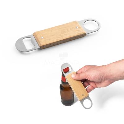 Abridor de Garrafas em Aço Inox e Madeira Personalizado