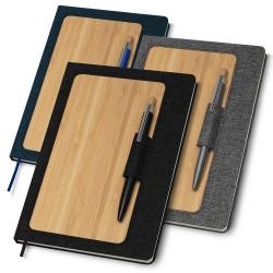 Caderno com Capa de Bambu e Suporte para Caneta Personalizado
