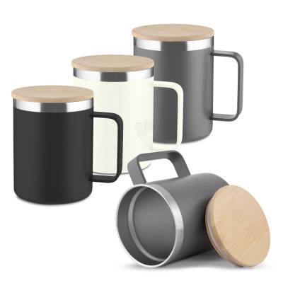 Caneca Térmica Inox 400ml com Tampa de Bambu Personalizada