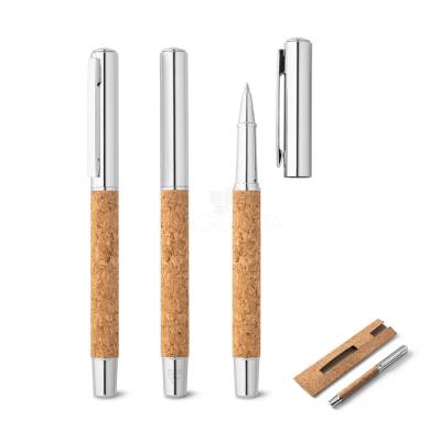 Caneta Roller em Aço Inox Reciclado e Cortiça Personalizada