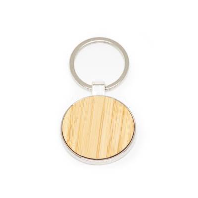 Chaveiro Redondo de Metal e Bambu Personalizado