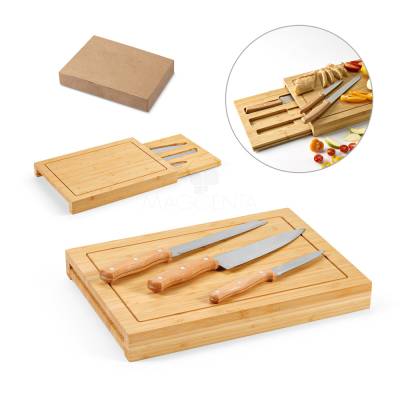 Conjunto de Tábuas em Bambu com 3 Facas Personalizado
