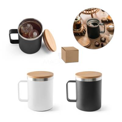 Copo Térmico Inox 420ml com Tampa de Bambu Personalizado