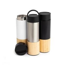 Garrafa Térmica Inox 420ml Com Bambu Personalizada