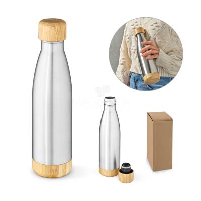 Garrafa Térmica Inox 550ml com Tampa de Bambu Personalizada