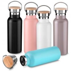 Garrafa Térmica Inox 570ml Com Tampa de Bambu Personalizada