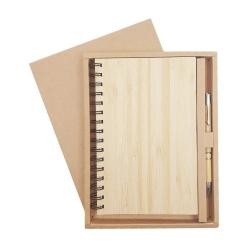 Kit Bloco de Anotações com Pauta e Caneta em Bambu Personalizado