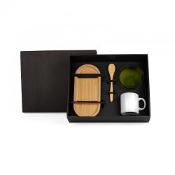 Kit Café 4 Peças Bambu e Cerâmica Personalizado