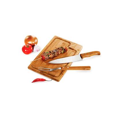 Kit Churrasco 3 Peças Inox com Tábua de Bambu Personalizado
