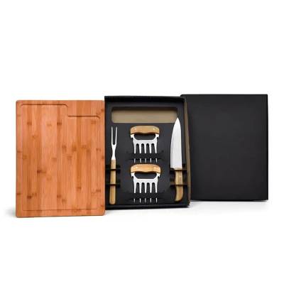 Kit Churrasco 5 Peças Bambu e Inox Personalizado
