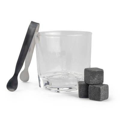 Kit Drink com Copo de Vidro e Pedras de Sabão Personalizado