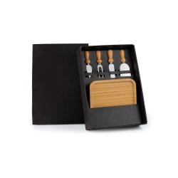 Kit Petisqueira de Bambu Com Facas e Garfo Para Queijo Personalizado