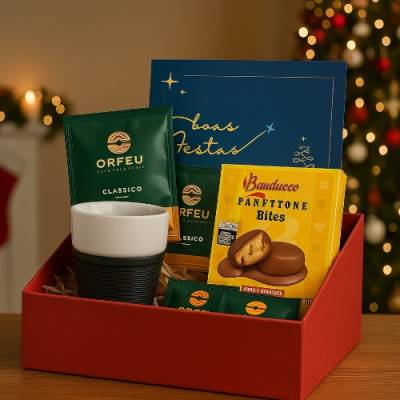 Kit Presente Corporativo com Café e Panetone Bites Personalizado