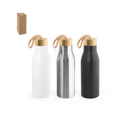 Squeeze Inox 570ml com Tampa de Bambu Personalizado